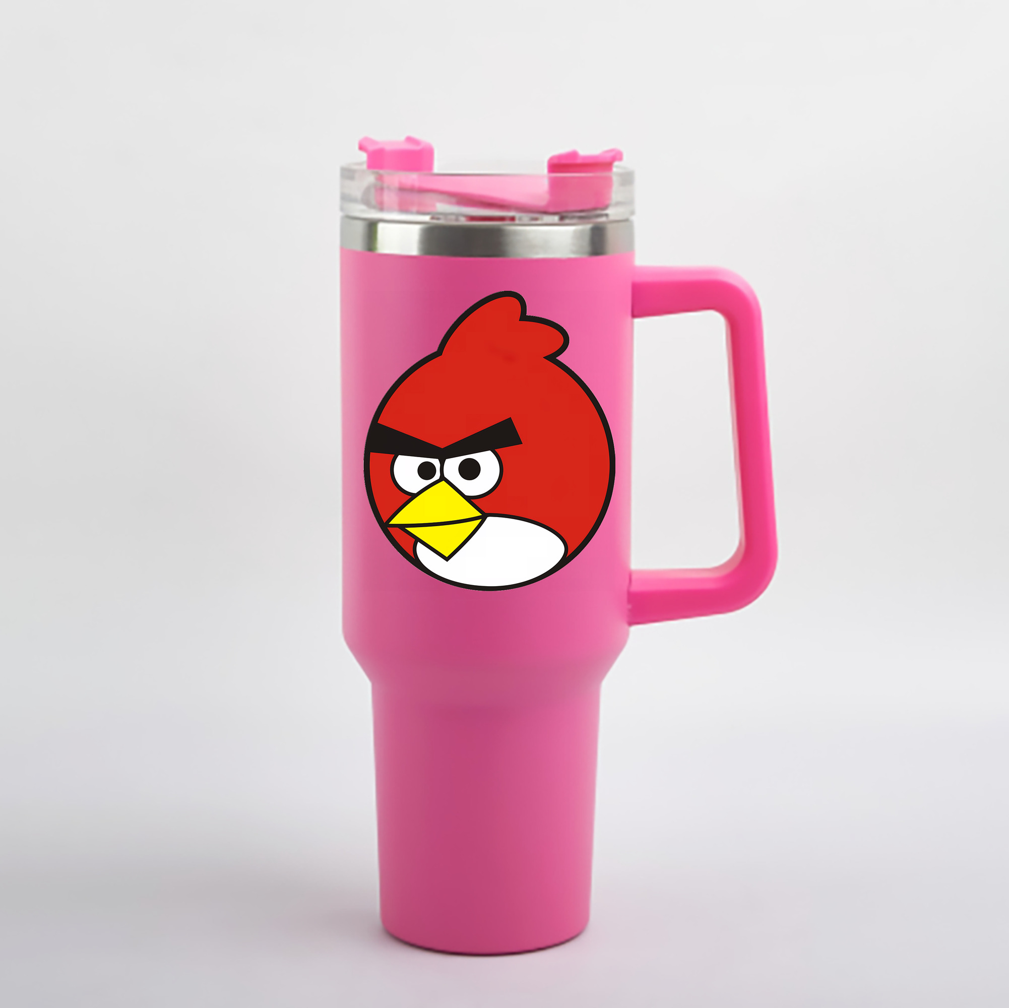 （画像用） Angry Birds アングリーバード 1200mL車用タンブラー - クリスタルステッカー（プラスチックストロー付き）